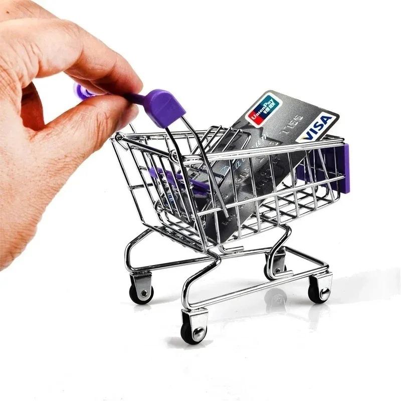 1:48 Mini Supermarket Shopping Cart Trolley Desktop Model Children's Toy Home Decoration Miniature