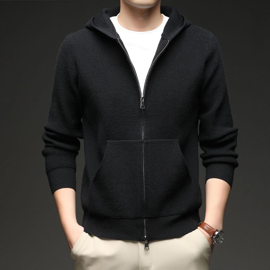 Men's Hooded Knit Cardigan: Korean Style Fashionable Sweater for Autumn/Winter – Trendy, Warm, Casual Outerwear for Middle-aged and Young Men.