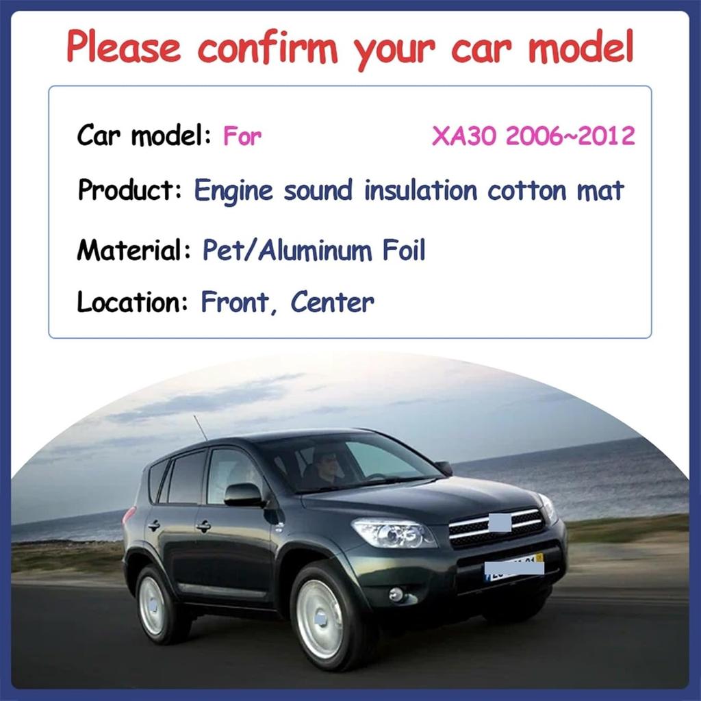 Engine Hood Pad Compatible For Toyota RAV4 XA30 2006~2012 Car Heat Sound Insulation Cotton Covers Front Fireproof Mats Interior Accessories (Color :