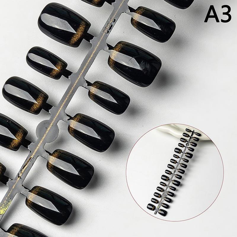 30Pcs Nails Handmade Gradient Cat'S Eye Press On Fake Nails Medium Short Nail Tips Popular Design Decoration Flower Full Cover