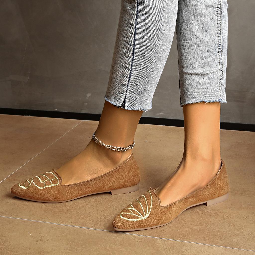 European and American Solid Color Doudou Shoes for Women's Spring and Autumn New Low-heeled Soft-soled One-pedal Pointed Comfortable and Fashionabl