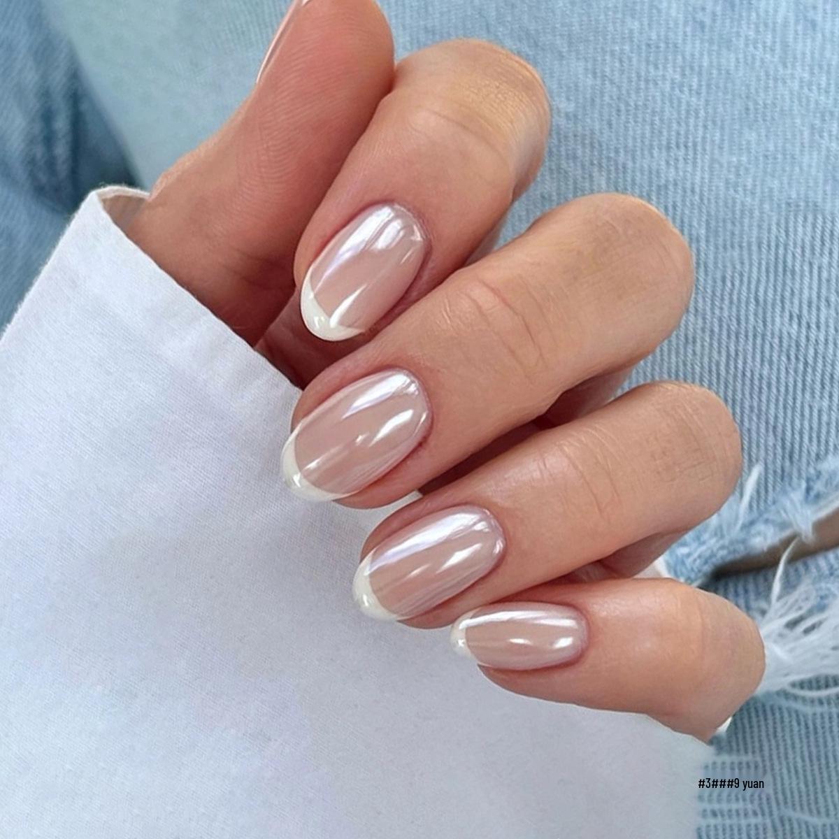 

Short Oval White French Tip Removable Nail Art Patches