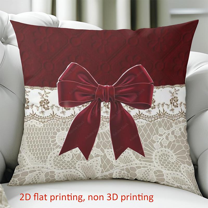 1 Pieces Red Bow Lace Patterned 2D Printed Throw Pillow Polyester pillowcase, sofa decorative cushion cov Headboard Pillow