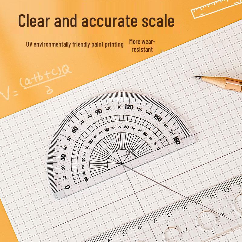 Four-Piece Student Geometry Set: Includes Transparent Set Square, Triangle Ruler (15cm, 20cm), Straight Ruler - Ideal for Exams.