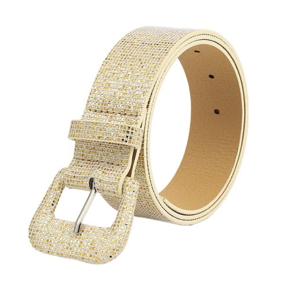 PU Leather Shiny Sequin Belt Metal Buckle Y2k Jeans Decoration Retro Rhinestone Waist Belt  Party
