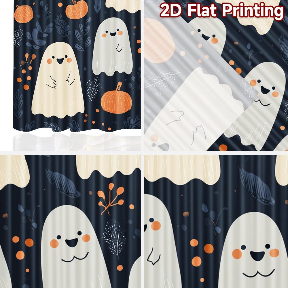 Set Of 2 Modern Flat Printing Curtains Without Rod Halloween Ghosts Pumpkins Fashionable Curtainments During New Curtain Made Polyester