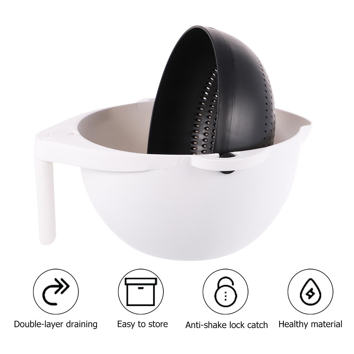 Double Color Black White Kitchen Basket Vegetable Fruits Storage Basket Round Multi-Function Washing Container