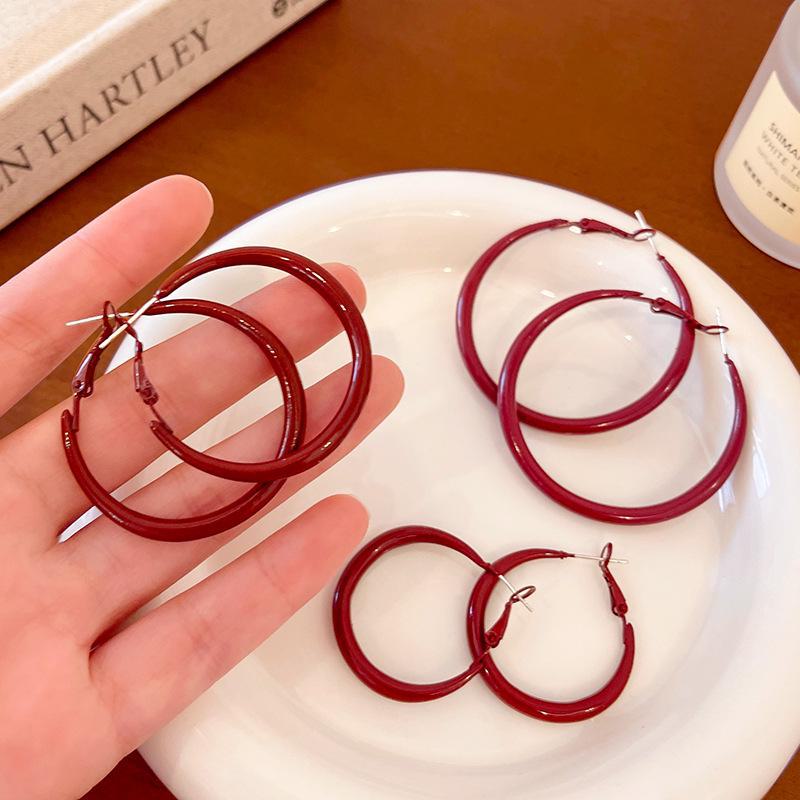 Ankola Kolczyki w stylu hongkońskim czerwone retro duże koła - Lekki luksus niszowa biżuteria high-end