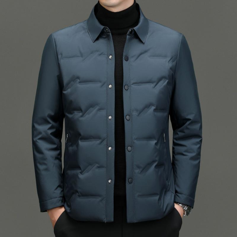 Men's Lightweight Stand-Up Collar Down Jacket - Autumn/Winter Business Casual Warm Outerwear for Middle-Aged Men.