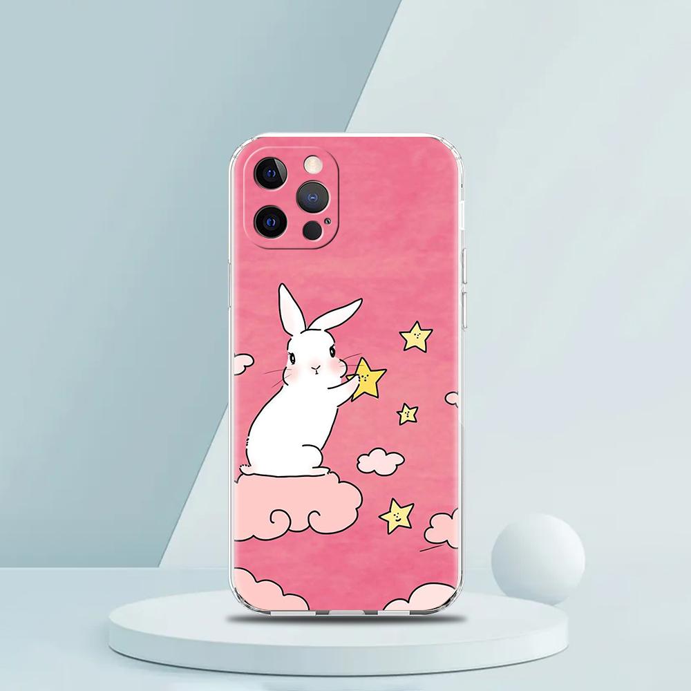 Cute Colorful Rabbit Luxury Phone Case For iPhone 16 15 14 13 12 11 Pro Max XS X XR SE 7 8 Plus Soft Silicone Clear Cover