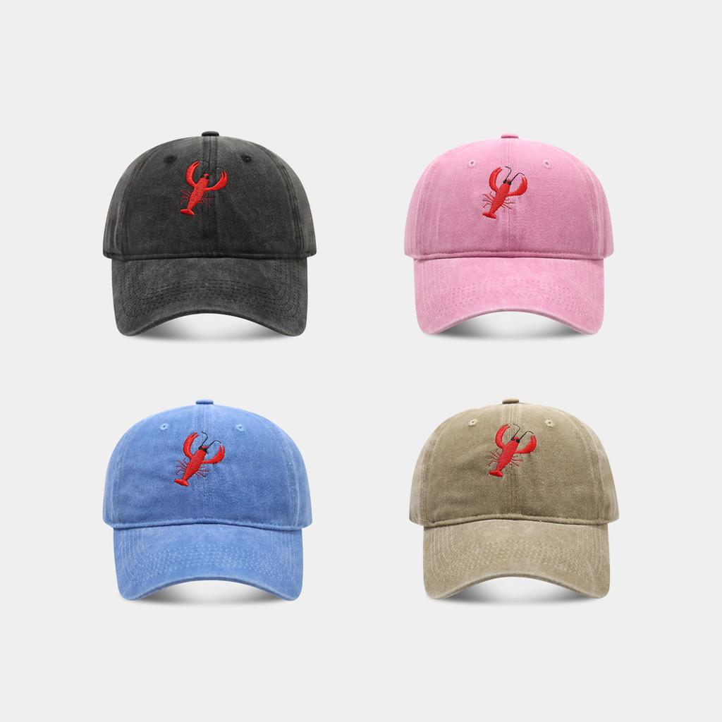 Vintage Lobster Embroidered Cotton Baseball Cap With Sun Protection For Outdoor Sports