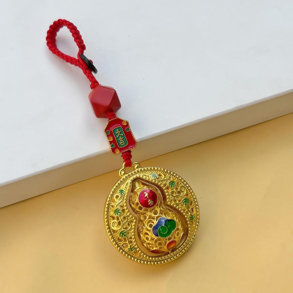 Luxury Metal Gourd Cinnabar Pendant Keychain Ornament