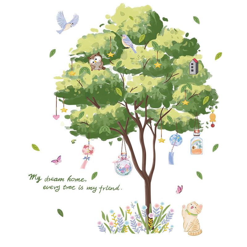 Simple and Cute Wall Stickers for Children's Room Decoration Bedroom Self-adhesive Warm Creative Green Plant Stickers Can Be Removed