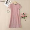 ZANZEA Women Casual Round Neck Summer Short Sleeve Print Dress
