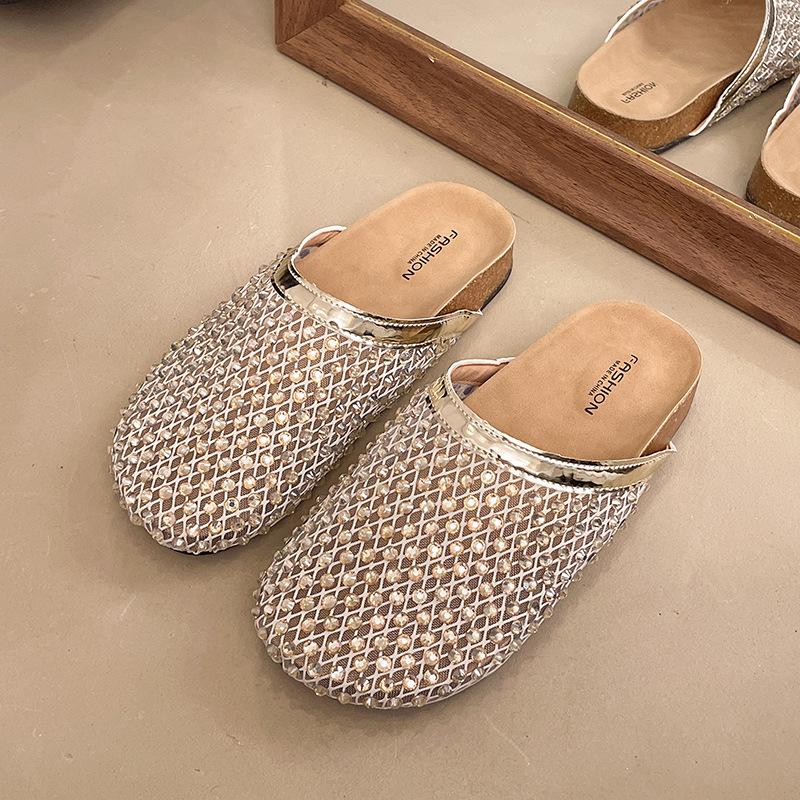 

Полая сетчатая сумка-голова для рыбалки, крутые тапочки, женские 2025 лето, новая верхняя одежда, толстая подошва, ленивые шлепанцы на одном педале, полусабо, мюли 40