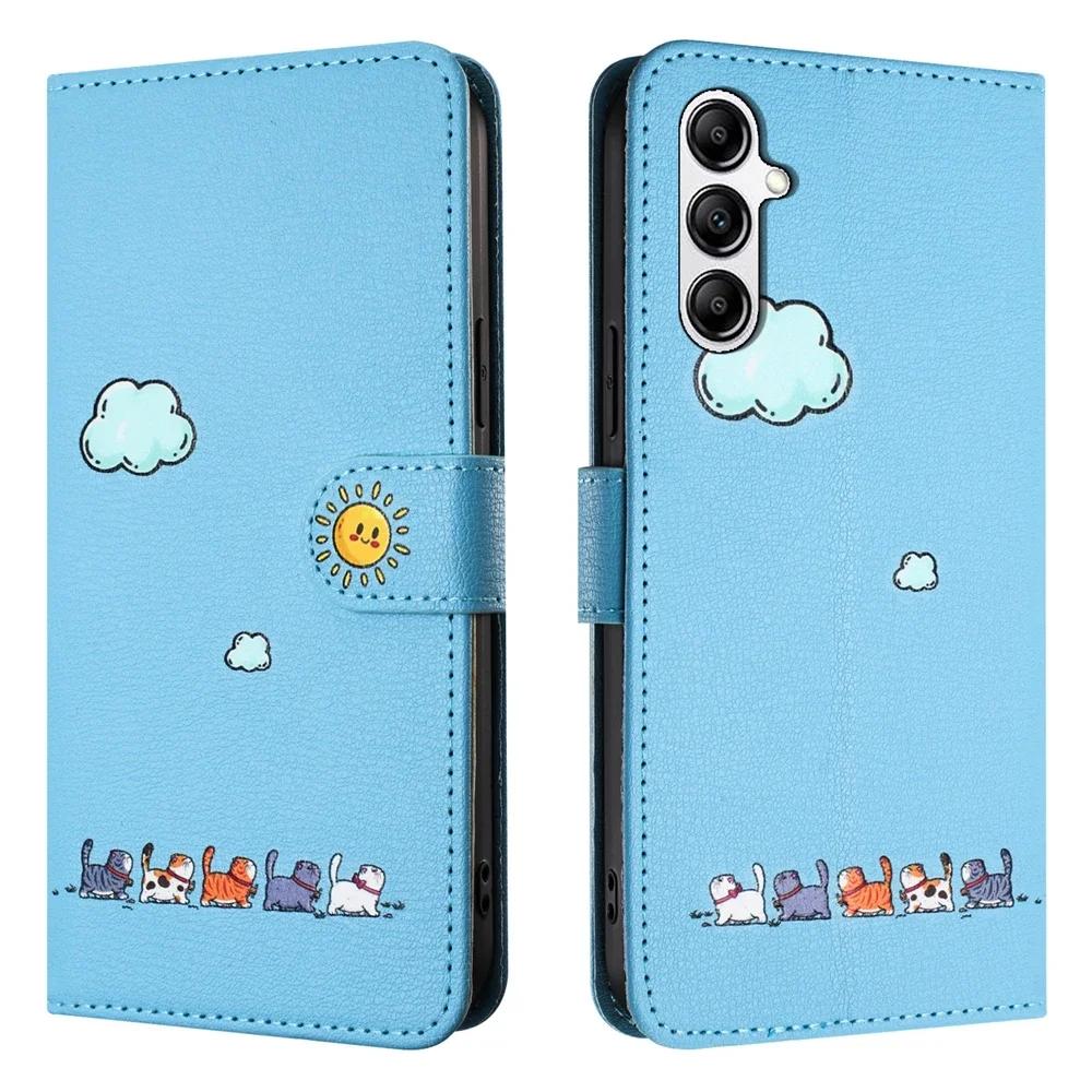 Capa Flip de Couro para Funda Samsung Galaxy A56 A36 A16 A26 A55 A35 A25 A15 A54 A34 5G Capas Carteira Gatinho Fofo 3D Capa de Telefone Mulheres
