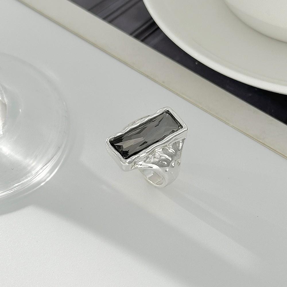 Goth Crystal Zircon Ring Grey Square Finger Rings Fashion Accessory Open Rings  Women