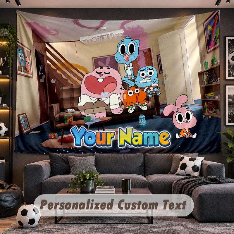Wall Hanging Tapestry Custom NameAmazing World of Gumball Pattern Personalized Printed Fabric Wall Decor