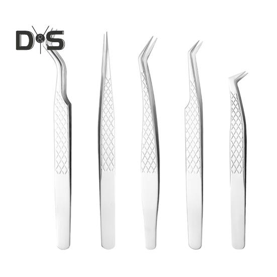 

5 шт. пинцетов для наращивания ресниц из нержавеющей стали, точные пинцеты с прямым резным кончиком из волокна, профессиональные пинцеты для начинающих женщин, макияж глаз серебряный