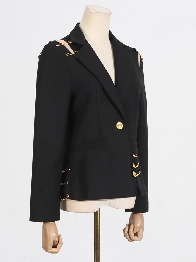 European Summer 2025 Mesh Spliced Pin-Decor Little Blazer for Women