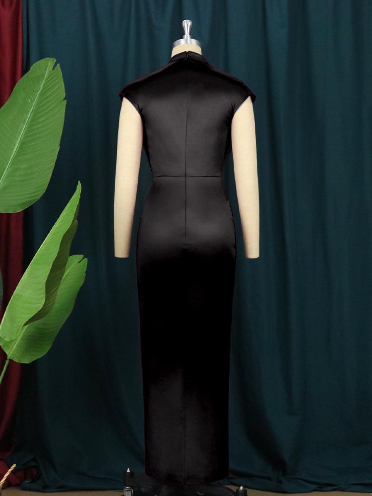 AM211217 High Waist Red Midi Evening Dress - Solid Color, Elegant Style