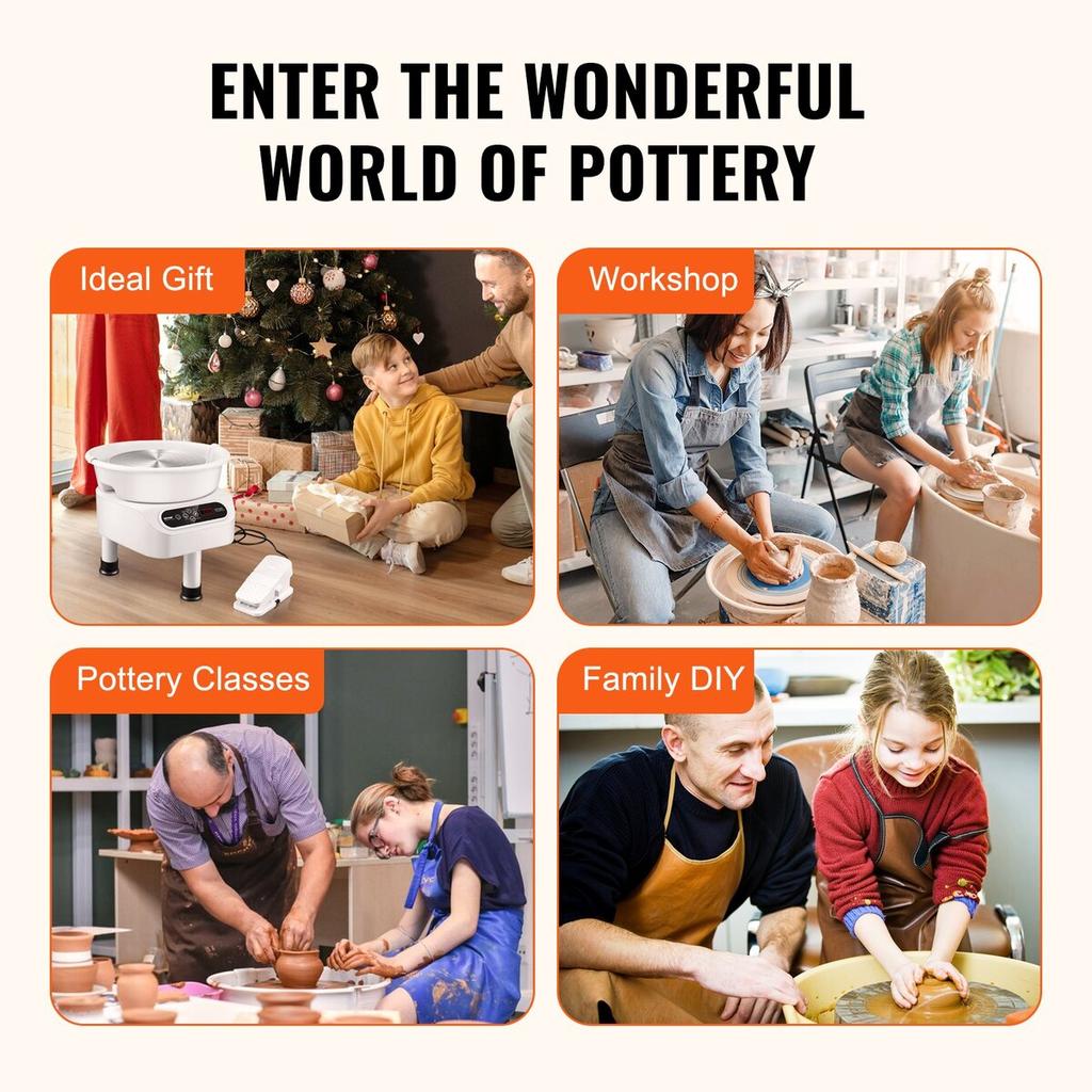 Pottery Wheel 11in Ceramic Wheel Foot Pedal Touch Screen 450W 3 Legs White