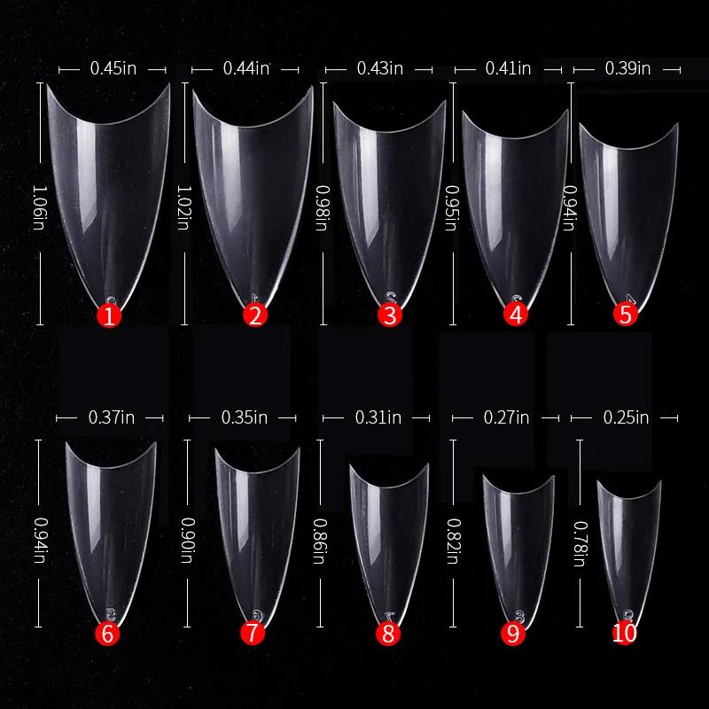 500pcs/bag French Pointed Curved Acrylic False Nails Nature Transparent Mixed Size Extension Full Cover Press On Nail Tips