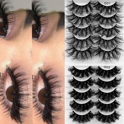 5 Pairs Eye Extension Thick Long Eye Lashes Wispy Volume False Eyelashes 8D Faux Mink Dramatic