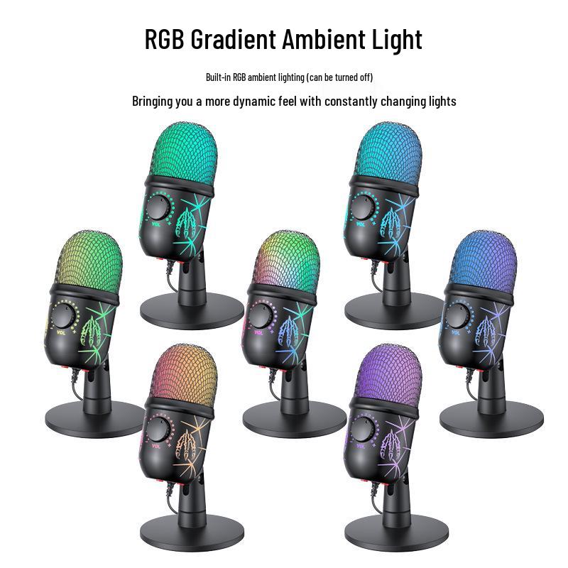 V5 RGB Kondensatormikrofon für Live-Streaming, Aufnahme und Gaming mit Geräuschunterdrückung