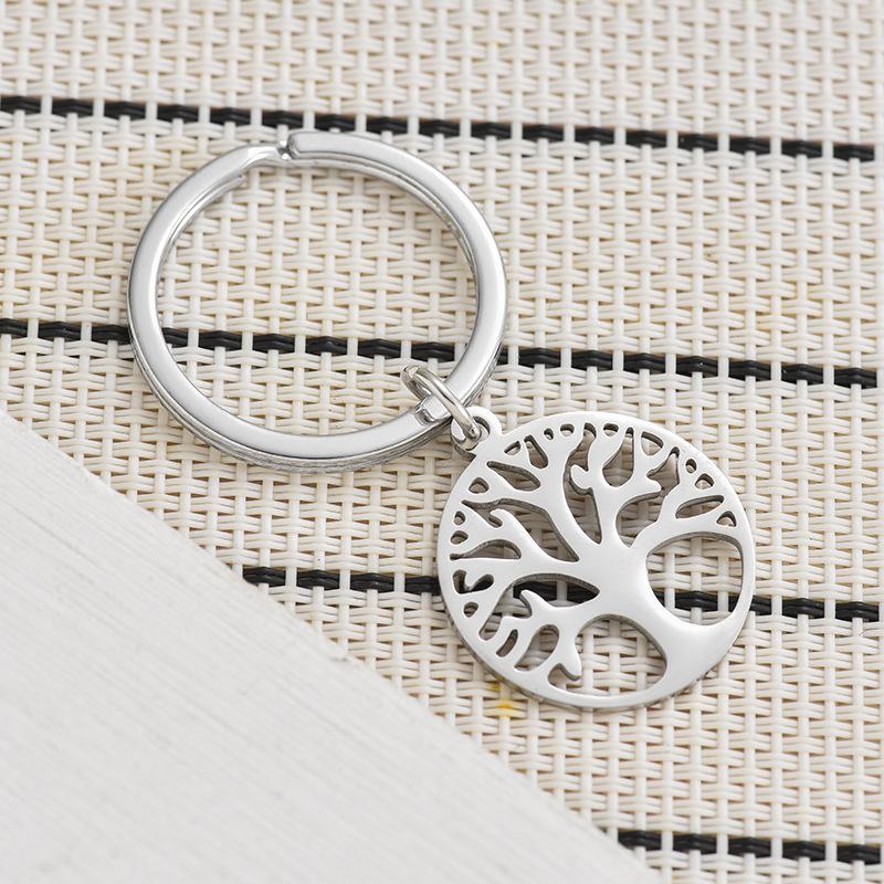 Round Hollow Stainless Steel Keychain Minimalist Geometric Design Fashion Bag Pendant Practical Student Keyring