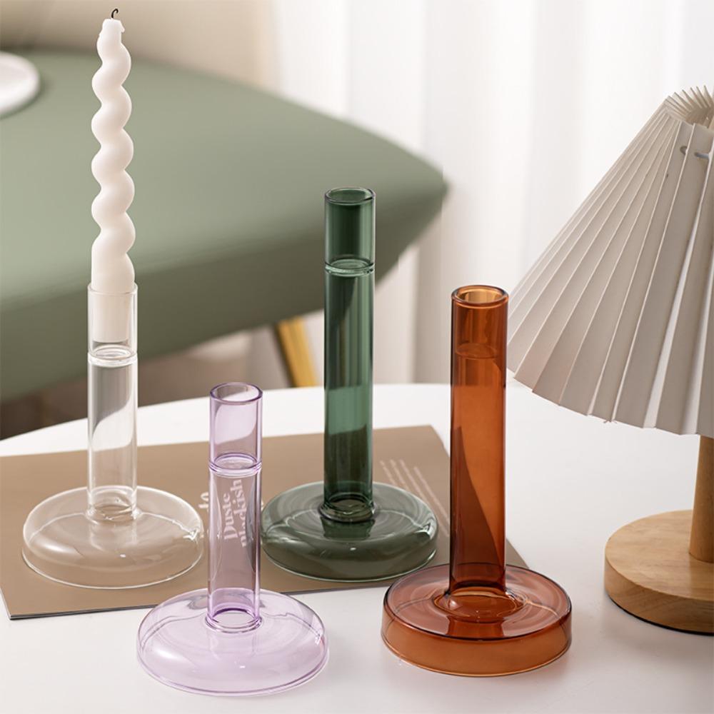 Nordic Style Colored Candle Holder Creative Transparent Glass Candlestick for Table Centerpiece Romantic Wedding Home Decoration