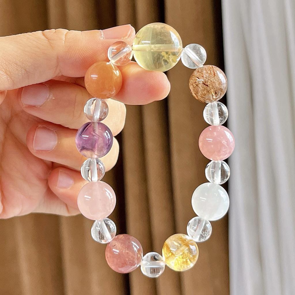 High Quality Natural White Crystal Rose Quartz Lemon Yellow Black Gold Super Seven Treasure Bracelet
