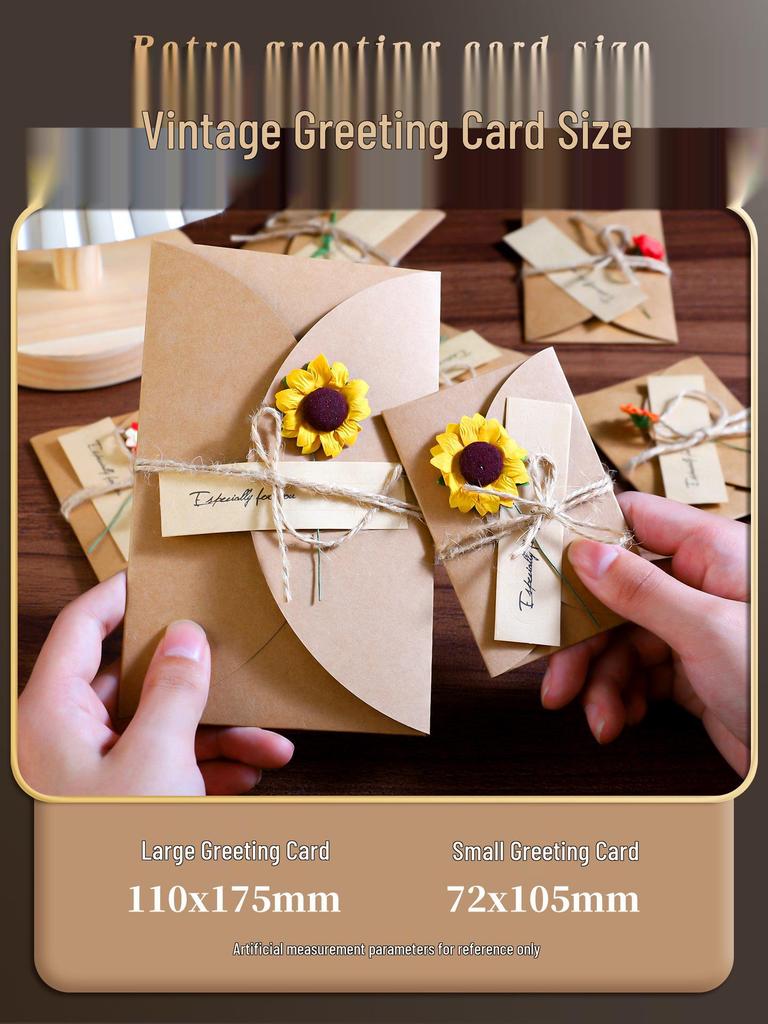 Handcrafted Retro Kraft Dried Flower Greeting Card for Birthdays & Father's Day
