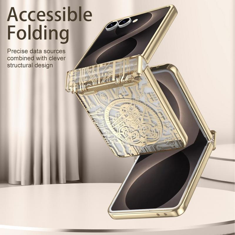 Mechine Circuit Pattern Plating Case For Samsung Galaxy Z Flip 8 7 FE 6 5 4 3 Hinge Protection Anti-drop Cover For Samsung Z Flip8 Flip7 Flip6