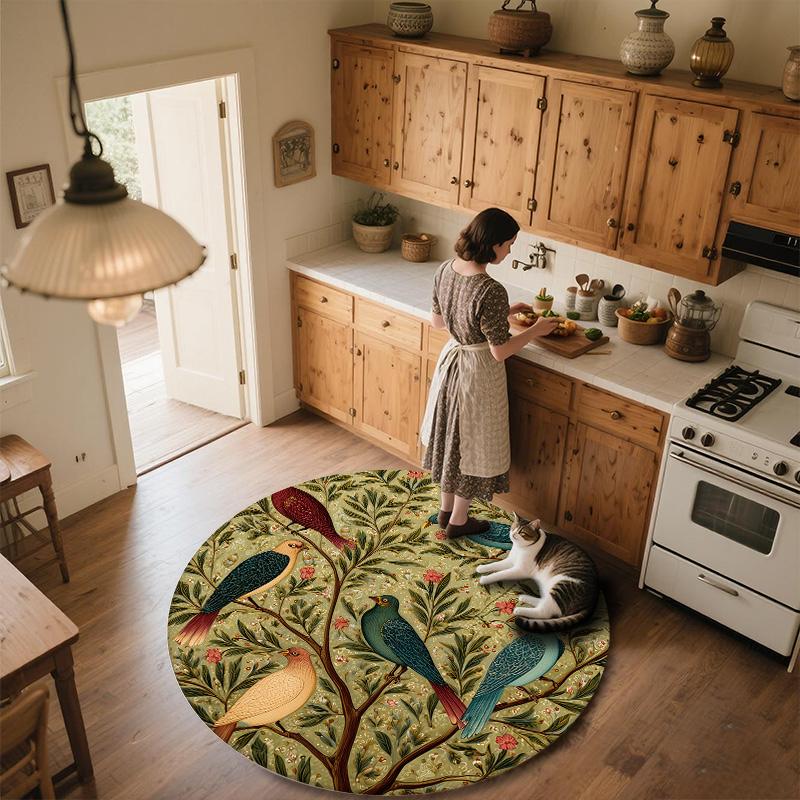 Vintage Flower Bird,Round Area Rug,Carpet Rug for Living Room Bedroom Sofa Playroom Decor,Non-slip Floor Mat