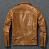 Chinese Size Men Leather Jackets Oil Waxed Yellow Brown Genuine Cow Leather Jacket for Men Cowhide Motorcycle Biker Jackets
