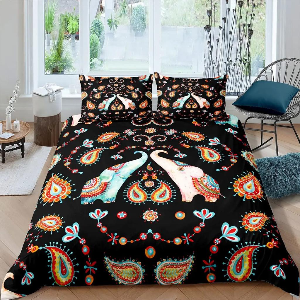 Bohemian Mandala Elephant Duvet Cover Set Boho Elephant Bedding Set Safari Animal Comforter Cover Paisley Indian Exotic Bed Sets