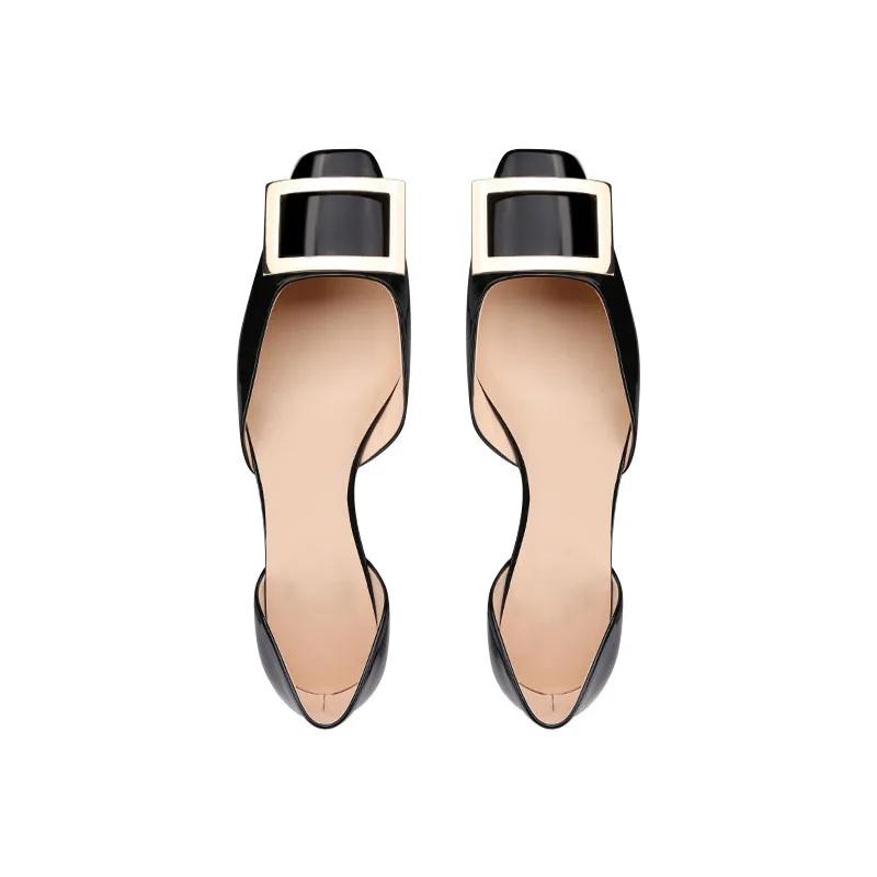 New Designer Women Patent Leather Flat Shoes Beautiful Metal Buckle Casual Boat Shoes Girl Loafers Summer Two-piece Sandals