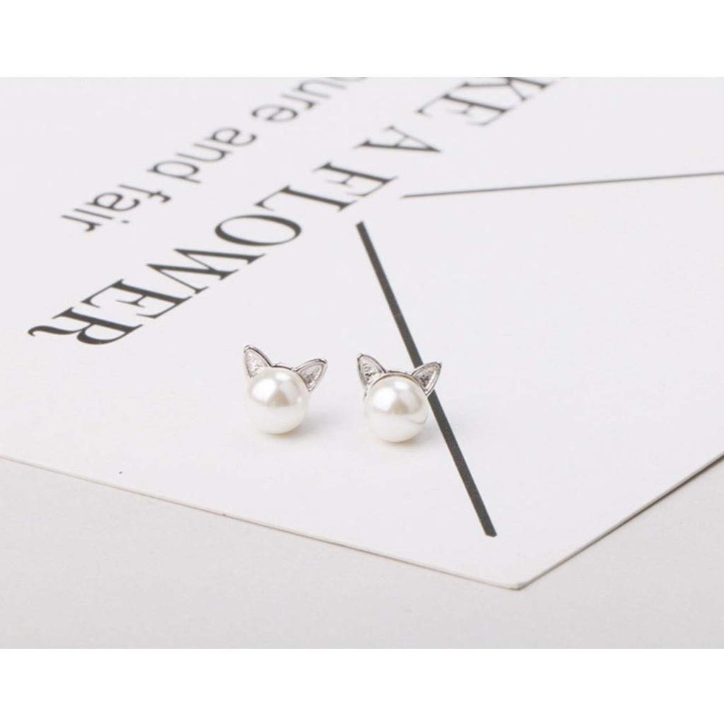 Rockyu Earrings for Popular Small Cute Pearl Small Cat Girly Set for Both Cutest Cat Fashion Accessories Women, Earrings, Cat, Hypoallergenic,