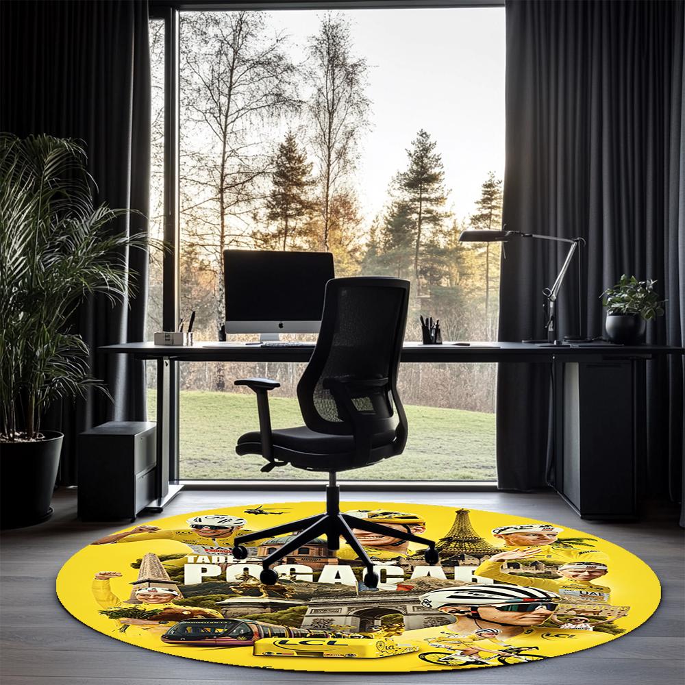 Tadej Pogacar Printed Round Rug Carpet Chair Rug Area Rug Entryway Doormats,for Office Chair Living Room Bedroom Kitchen Room.