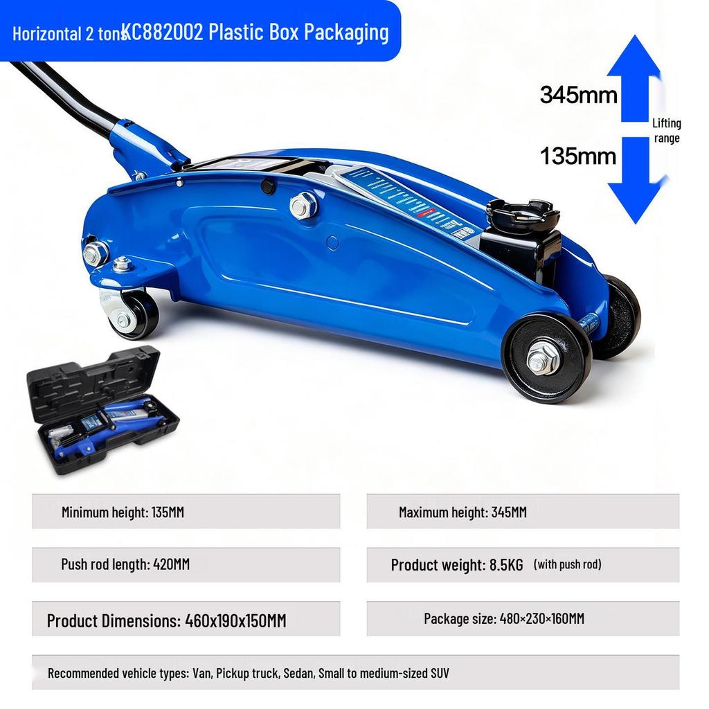 2-Ton Horizontal Hydraulic Car Jack for SUVs – 3T Tire Change Tool