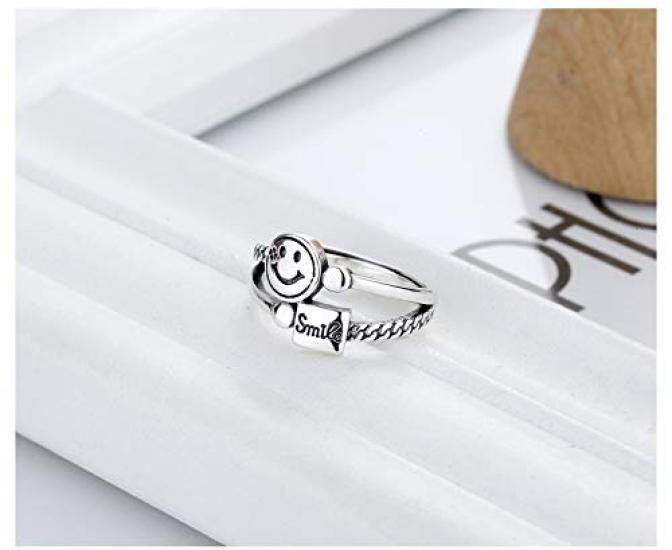 Rockyu One Size Fits Sterling Silver English Smiling Sterling Silver Wedding Engagement Stylish Gift Ring, All, 925, Engraved, Smile, Ring, Band,