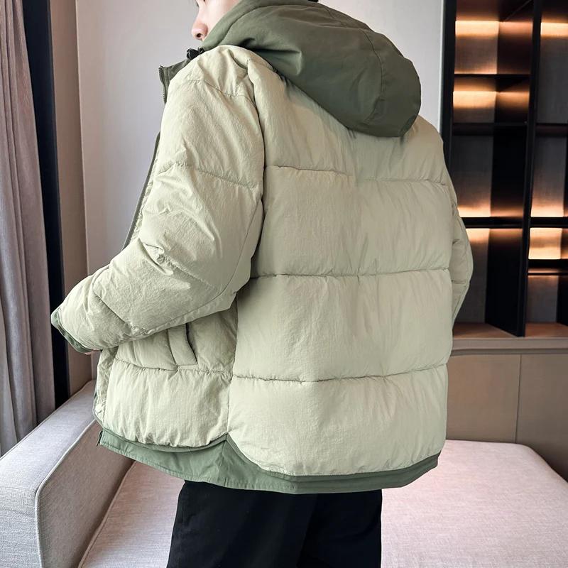 Herren Fake Zweiteiler Parkas Herren Lässiger Lockerer Kapuzenmantel Herren Dicke Baumwollgepolsterte Jacke Herren Patchwork Parka Streetwear Oberbekleidung