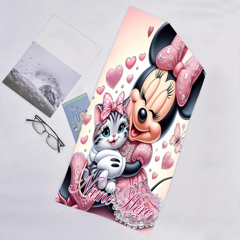 1pc Minnie12 Beach Towel with Custom Name, Beach/Swimming/Bath/Picnic/Camping Towel, Suitable for Seaside Beaches