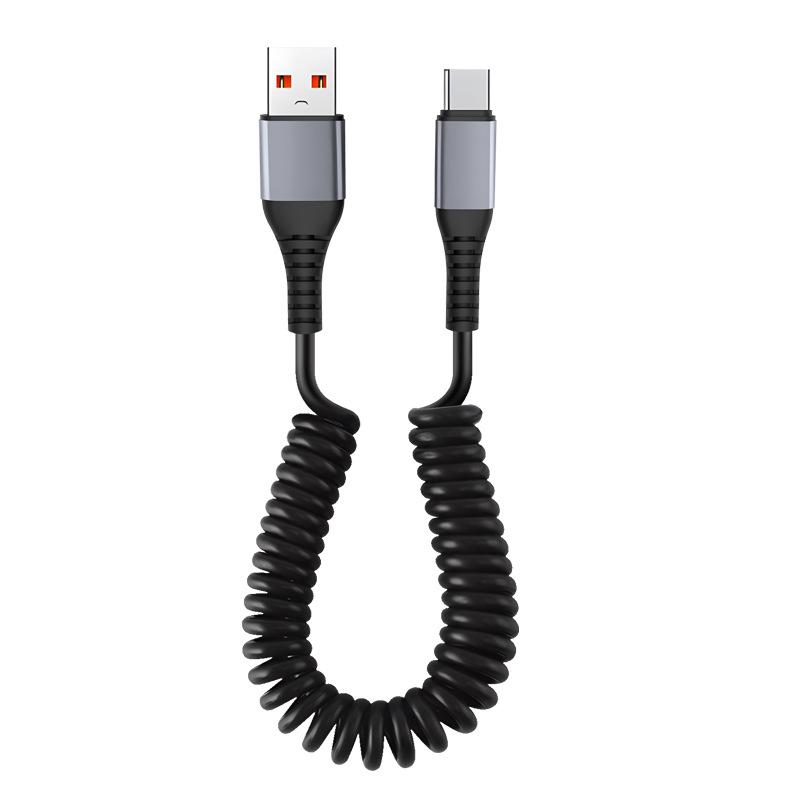 Bold 66W Spring-Loaded 6A Dual Type-C USB Fast Charging Anti-Tangle Cable