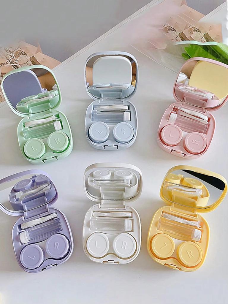 1pc Portable Minimalist Square Contact Lens Case, DIY Solid Color Contact Lens Holder