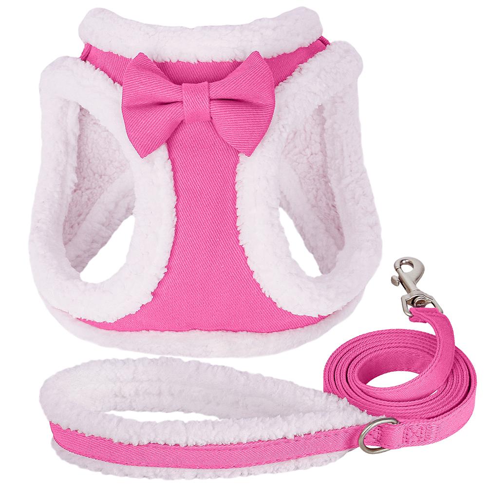 Soft Dog Harness Leash Set Adjustable Dog Harnesses With Cute Bowtie Accessories Warm Winter Pet Vest Lead for Small Medium Dogs