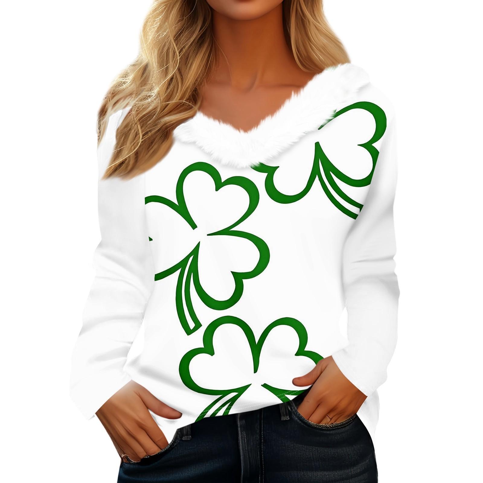 

Women s Loose Casual Long Sleeved Printed Plush Collar V Neck Top, Long Sleeved Top XXXL
