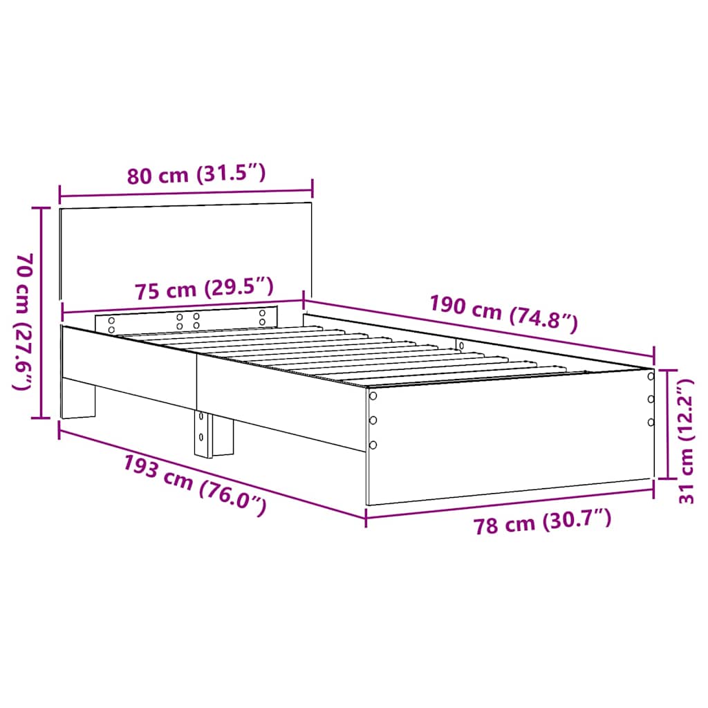 Bed Frame with Headboard Artisan Oak Finish 75 x 190 cm Particleboard