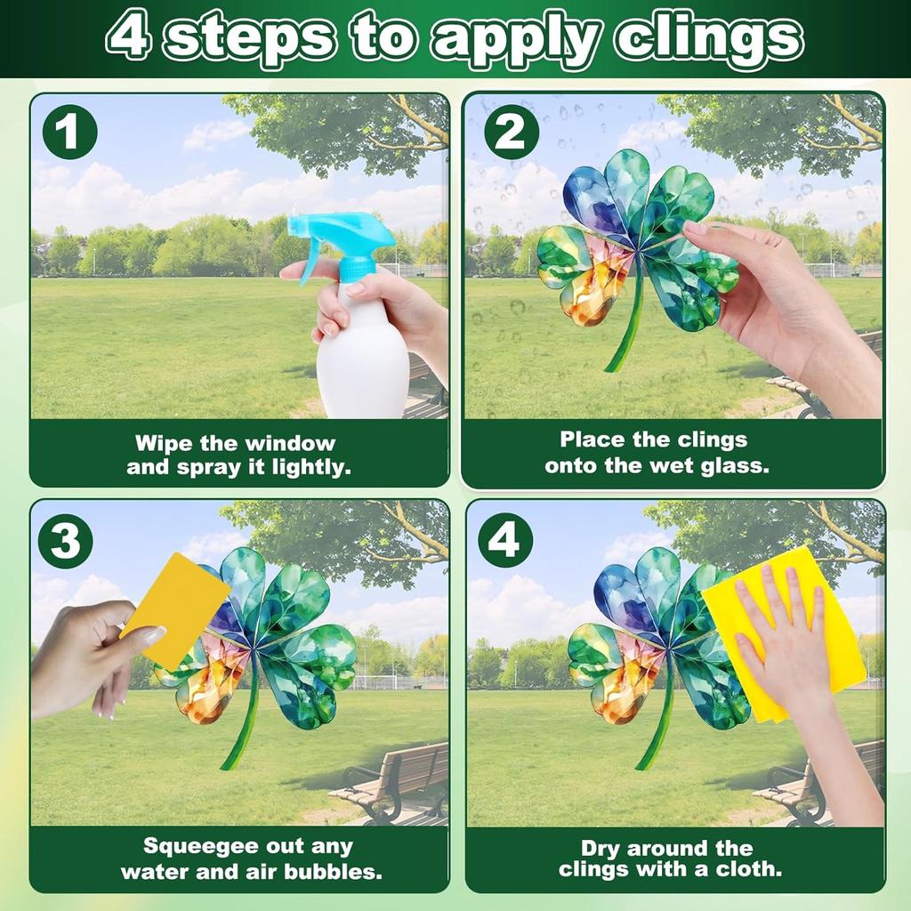 St Patricks Day Window Clings for Glass Windows, Saint Patrick's Day Shamrock Decor, Spring Window Sticker Decal for Gifting and Holidays, 8 Sheets